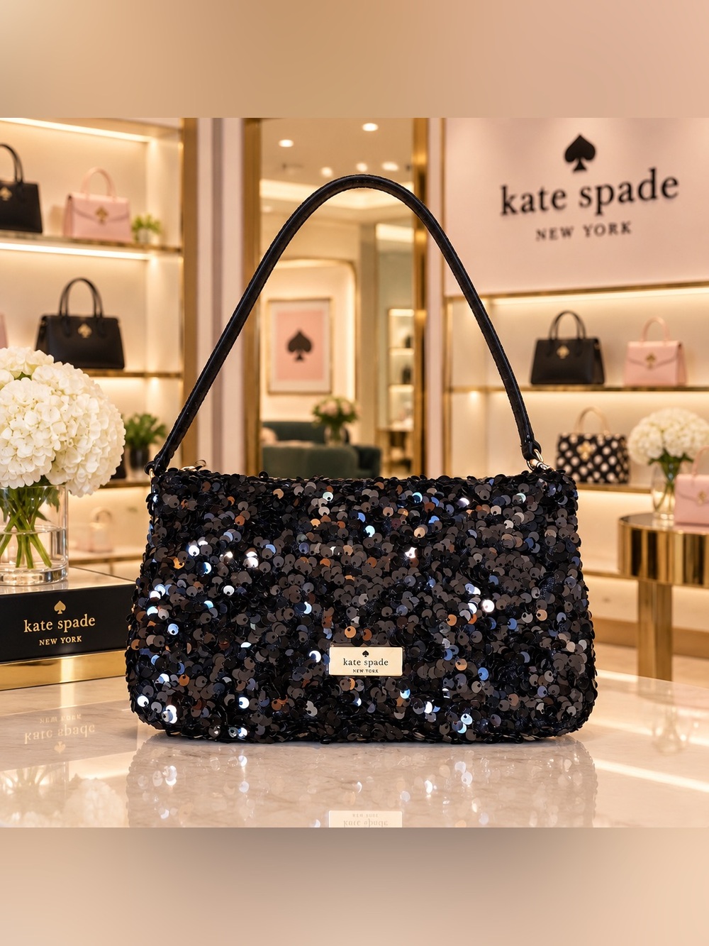 Kate Spade kiki Sequin Clutch Wristlet, Sparkling Evening Mini Party Black